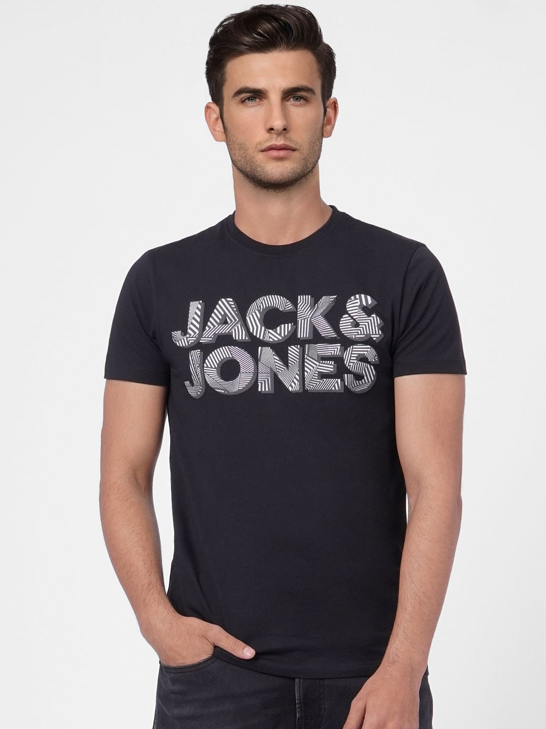 Black Graphic Logo Print Crew Neck T-shirt
