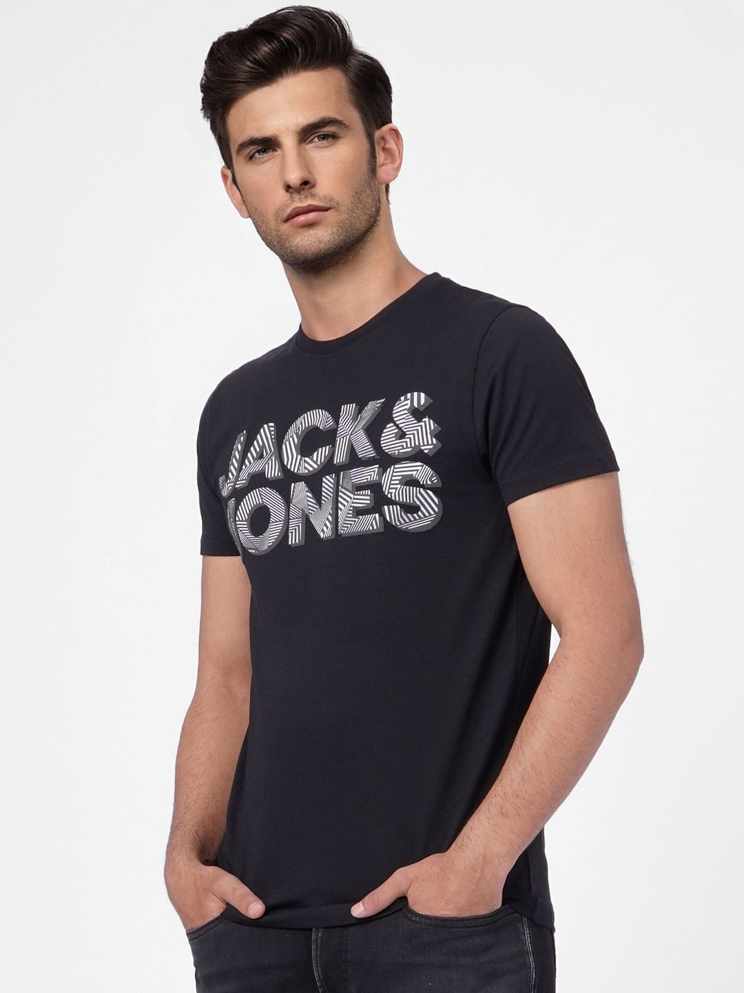 Black Graphic Logo Print Crew Neck T-shirt