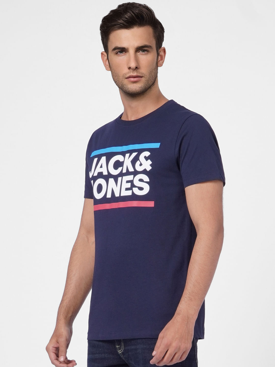 Blue Graphic Logo Print Crew Neck T-shirt