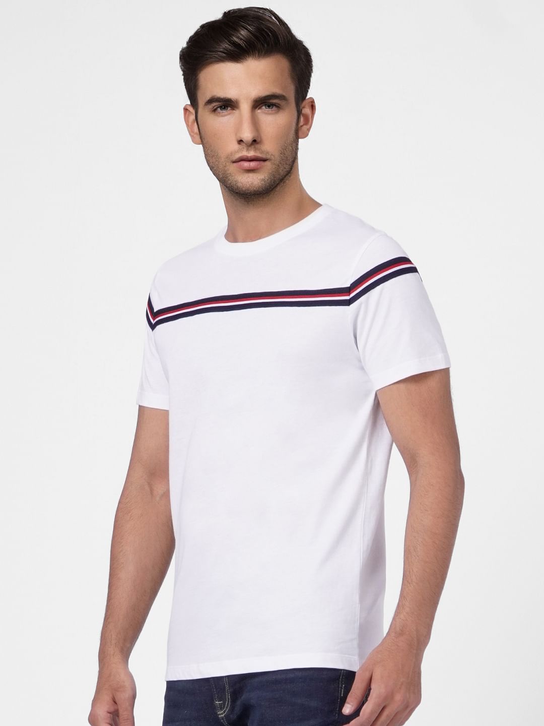 White Striped Crew Neck T-shirt