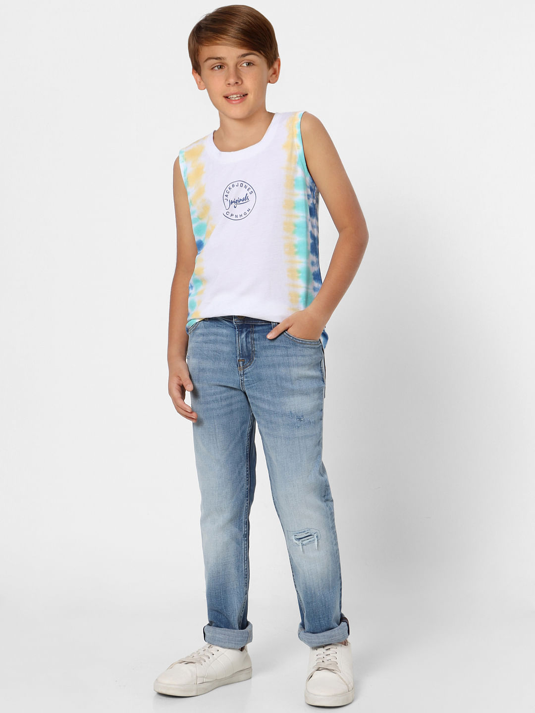 Boys White Sleeveless T-shirt