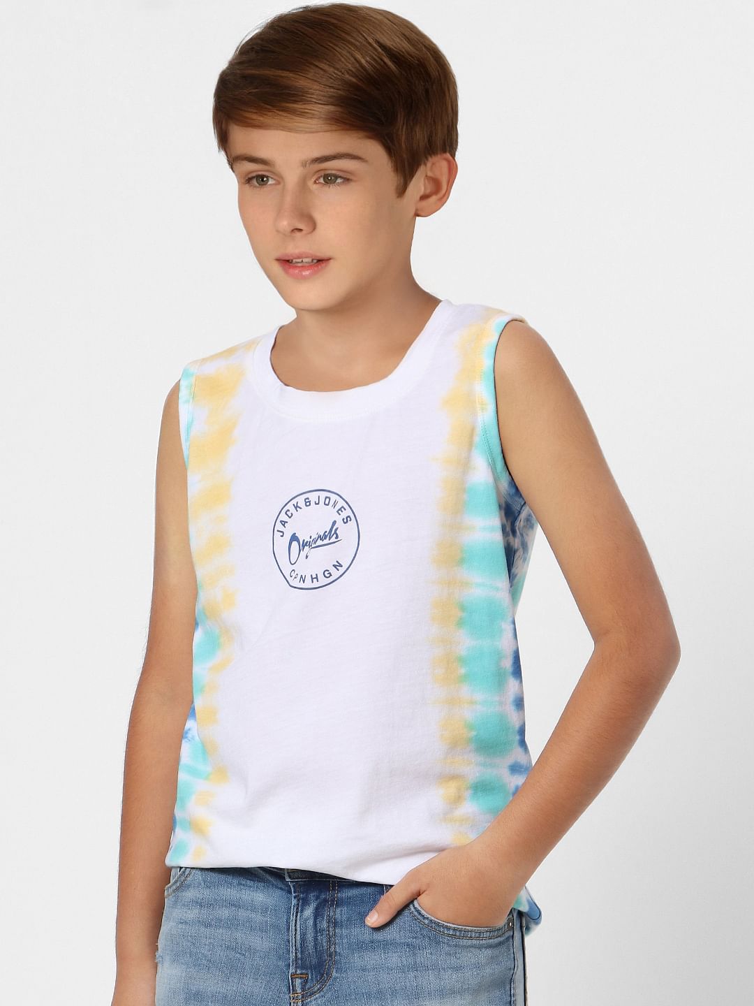 Boys White Sleeveless T-shirt