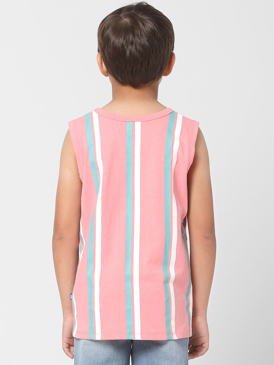 Boys Pink Striped Sleeveless T-shirt