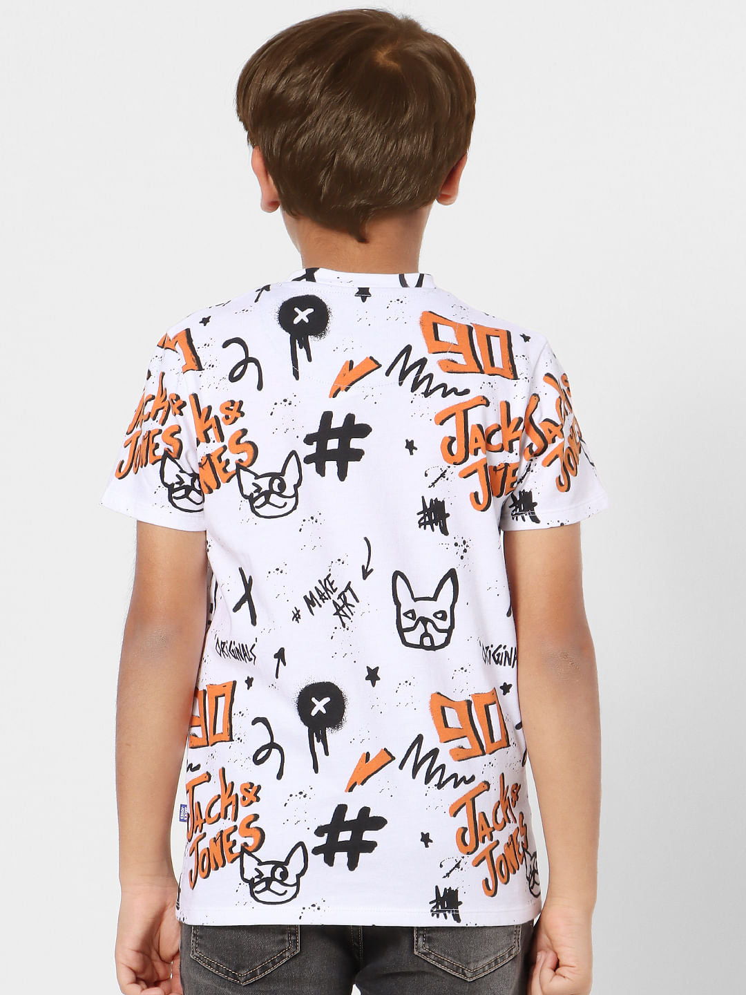 Boys White Graphic Print Crew Neck T-shirt