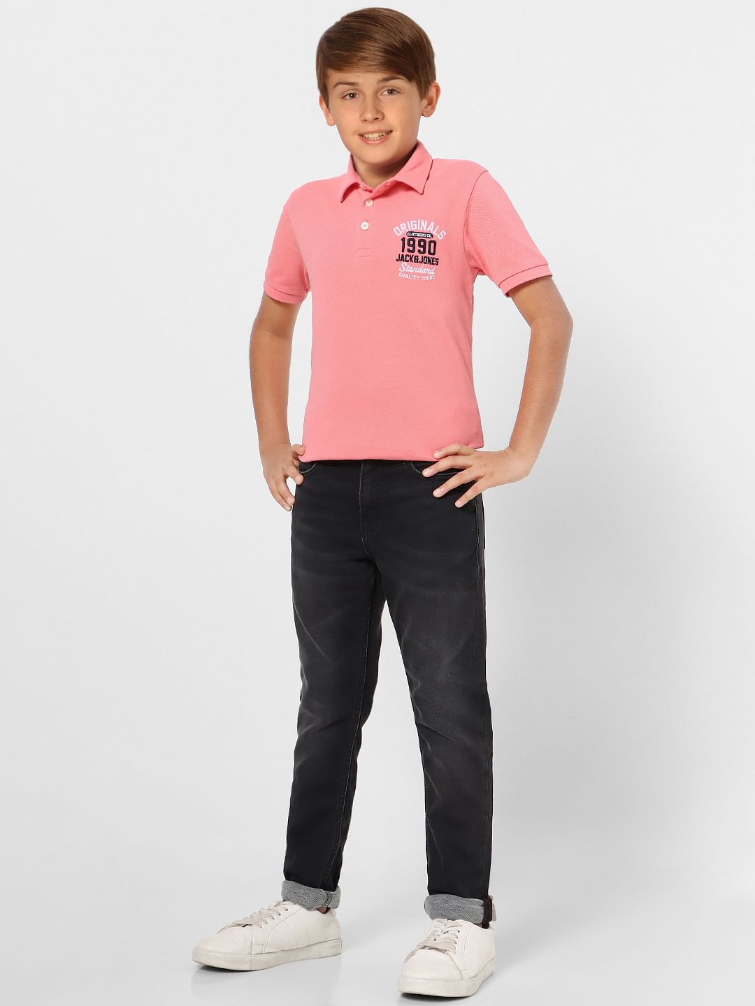Boys Pink Polo Neck T-shirt