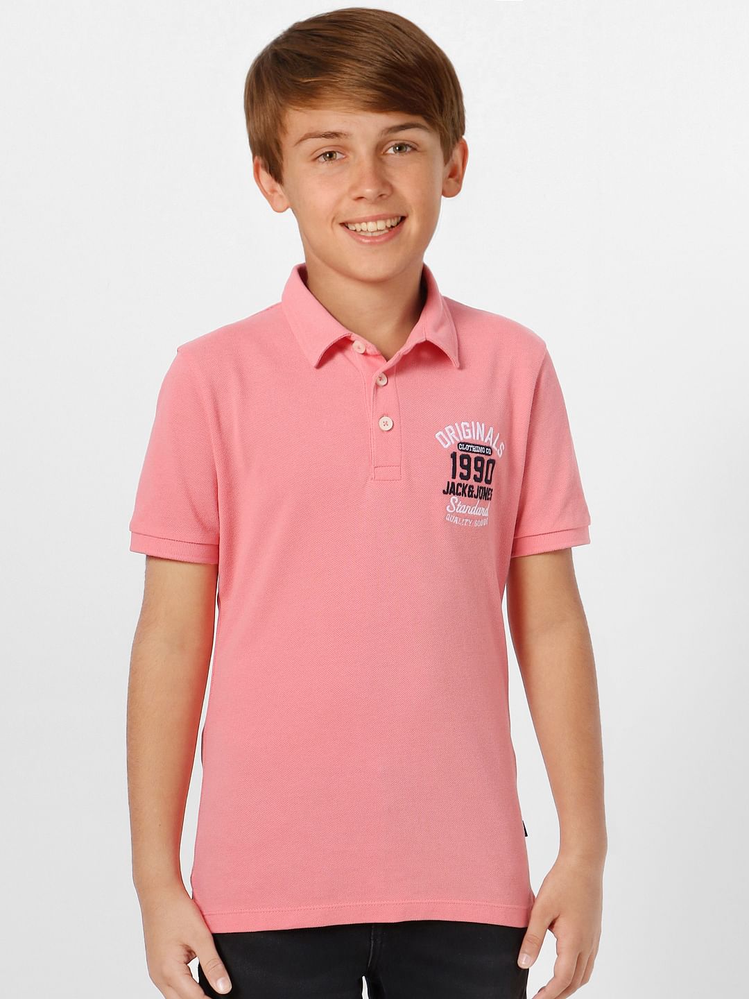 Boys Pink Polo Neck T-shirt