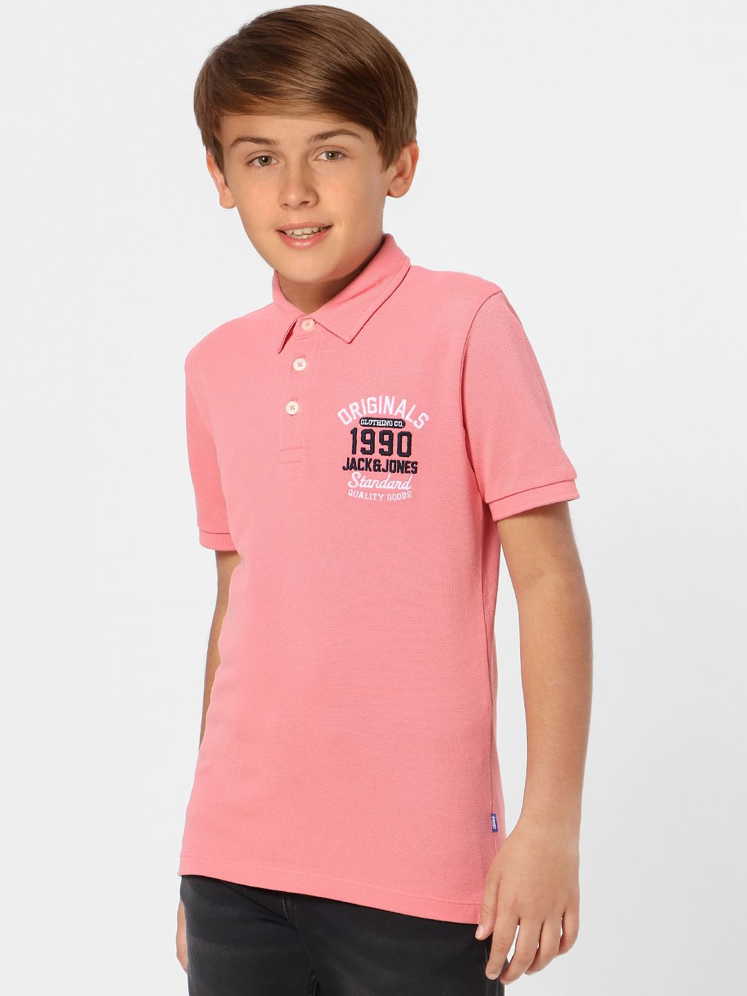 Boys Pink Polo Neck T-shirt