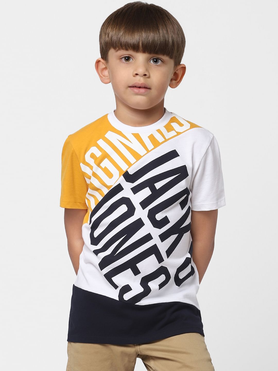 Boys White Logo Print Crew Neck T-shirt