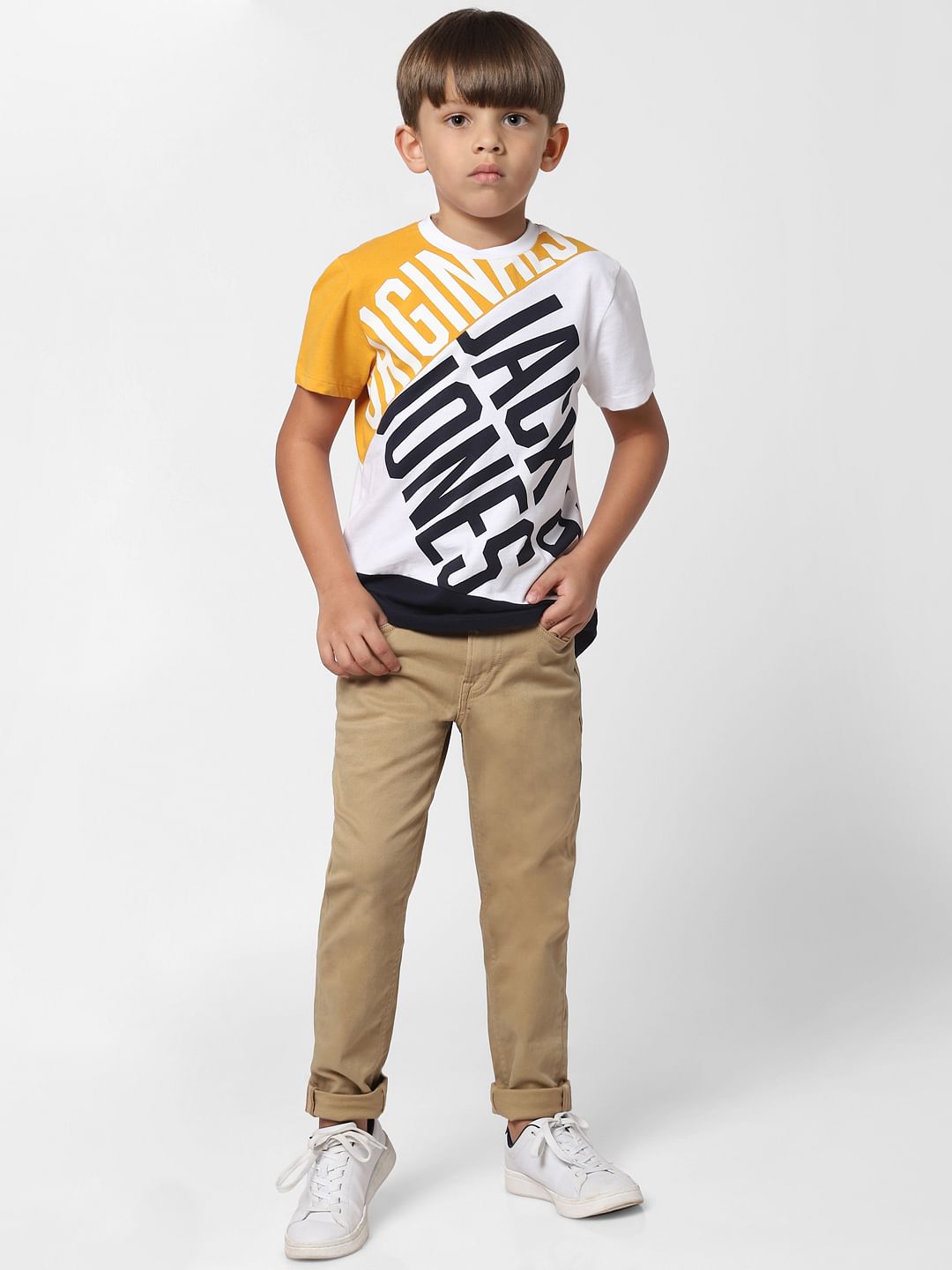 Boys White Logo Print Crew Neck T-shirt