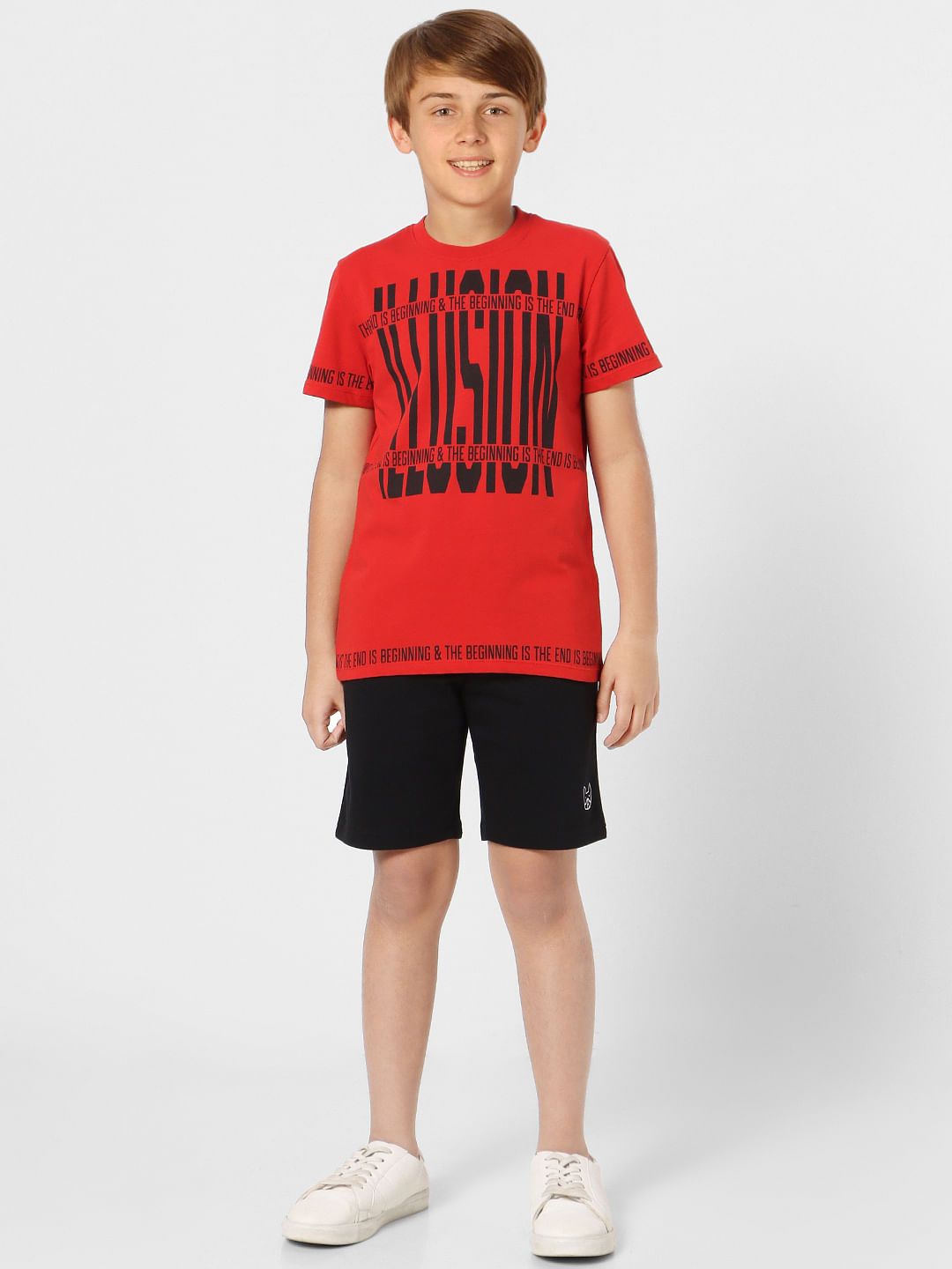 Boys Red Graphic Print Crew Neck T-shirt