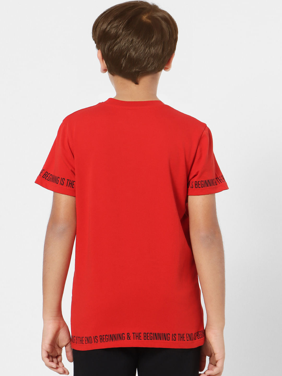 Boys Red Graphic Print Crew Neck T-shirt