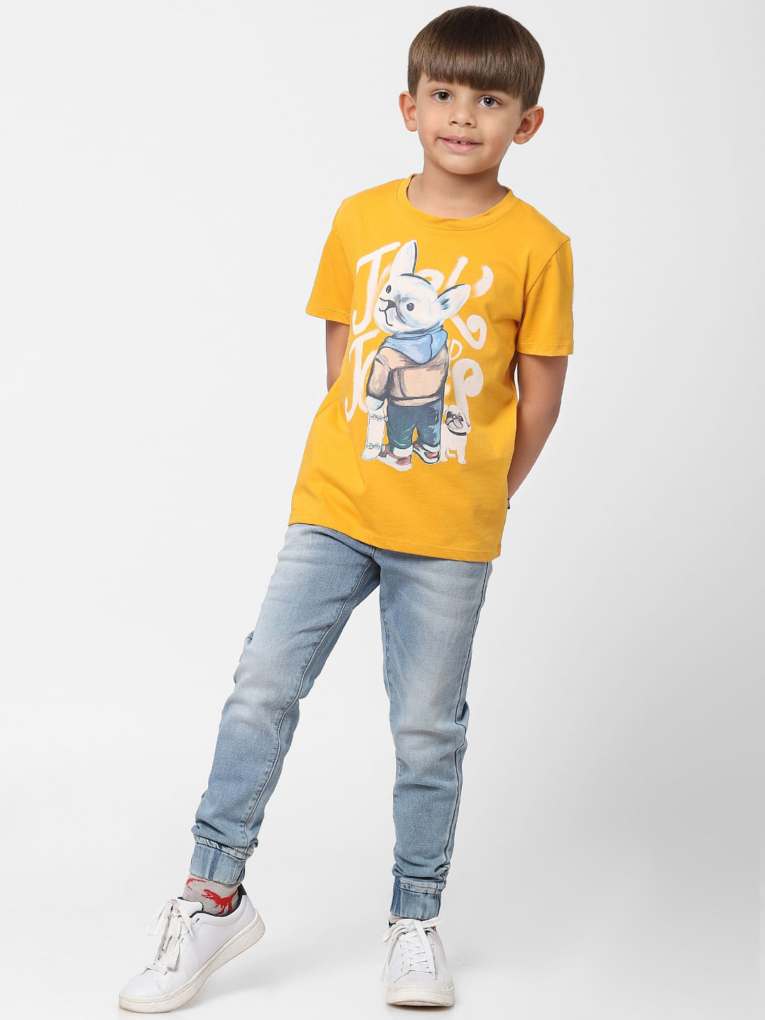Boys Yellow Graphic Print Crew Neck T-shirt