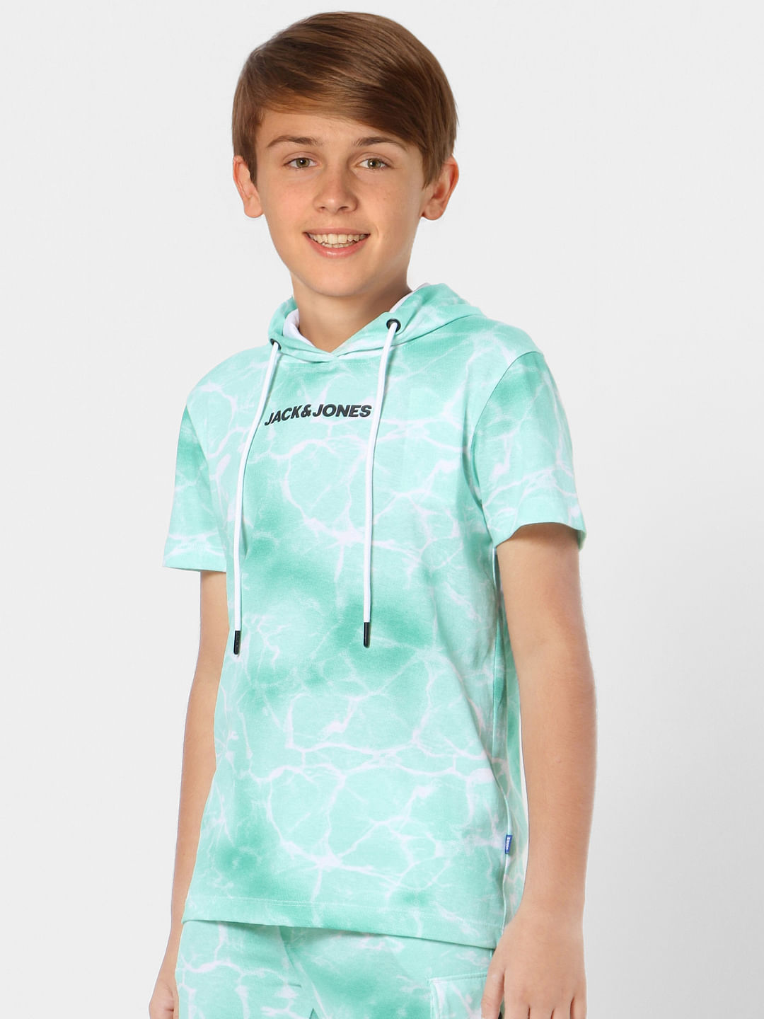 Boys Green Tie Dye Hooded T-shirt
