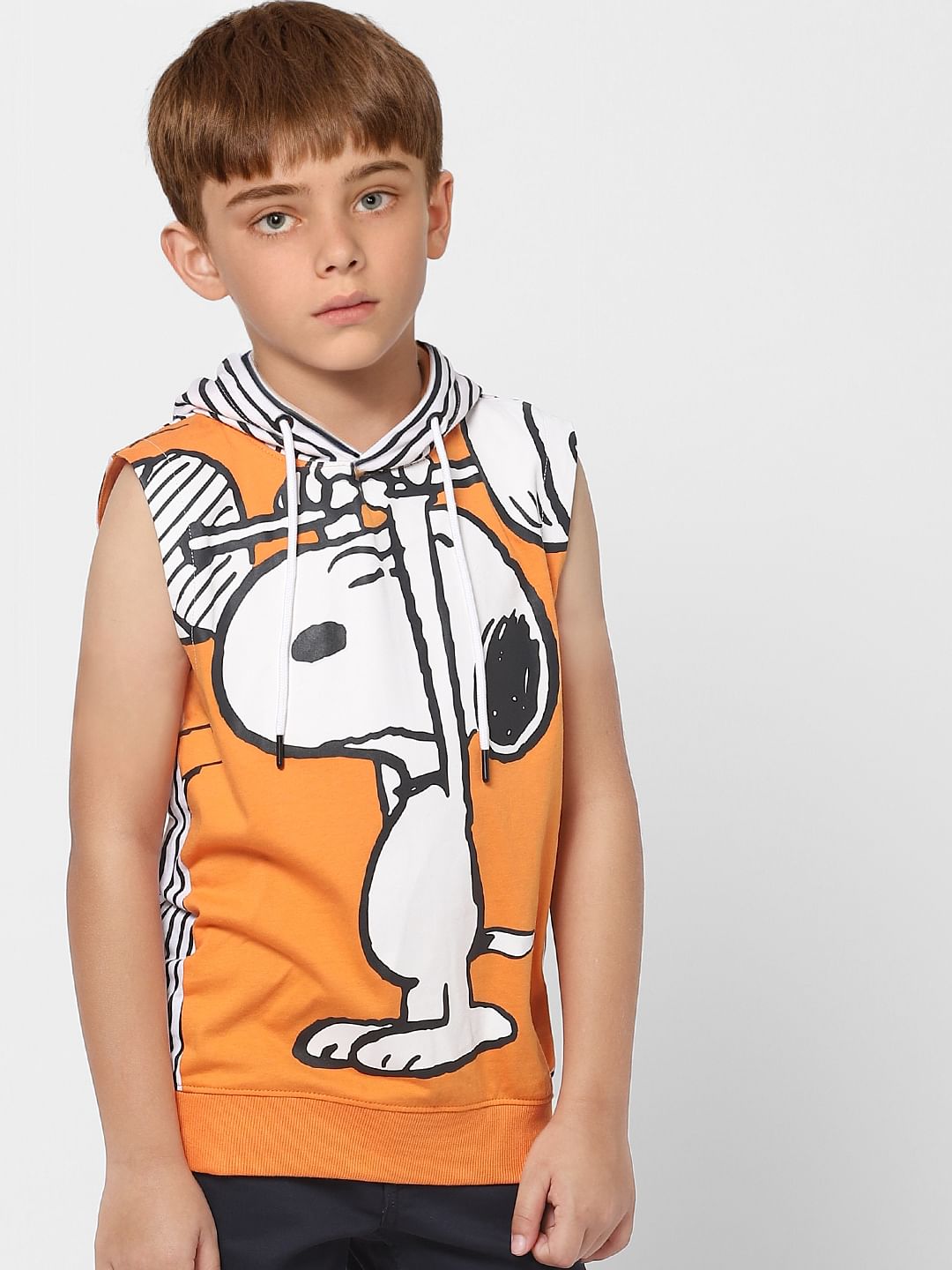 Boys X PEANUTS Orange Graphic Print Sleeveless Hoodie