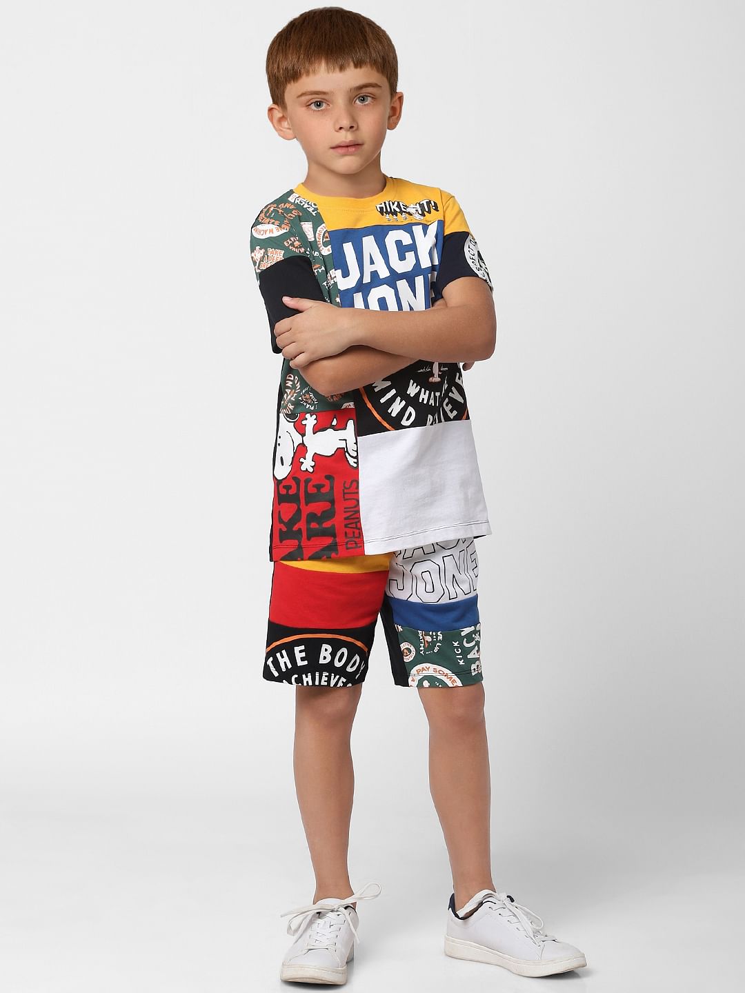 Boys X PEANUTS Black Graphic Print Sweatshorts