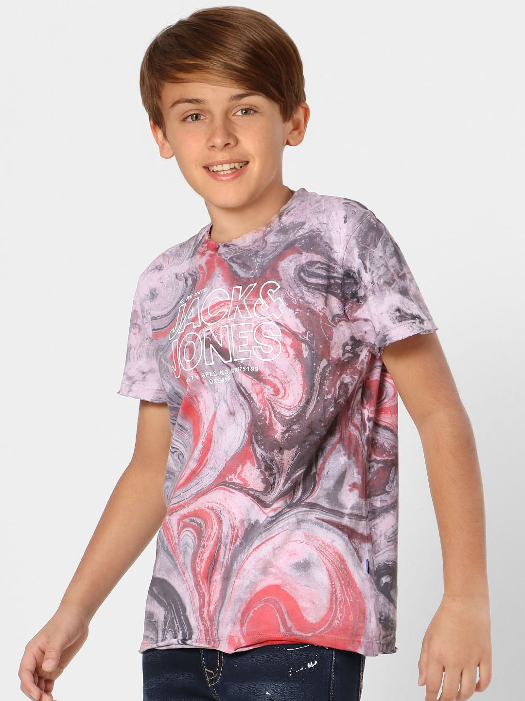 Boys Red Abstract Print Crew Neck T-shirt