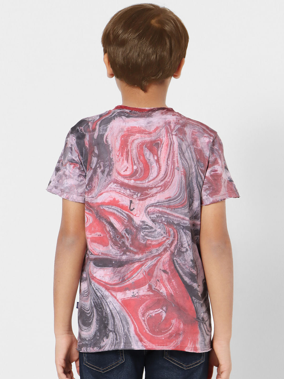 Boys Red Abstract Print Crew Neck T-shirt