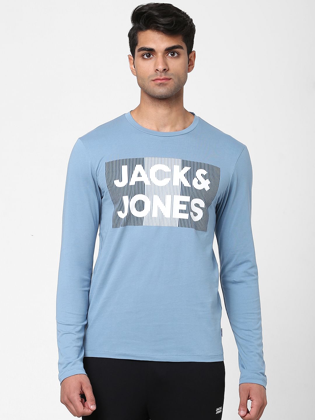 Blue Logo Print Full Sleeves T-shirt