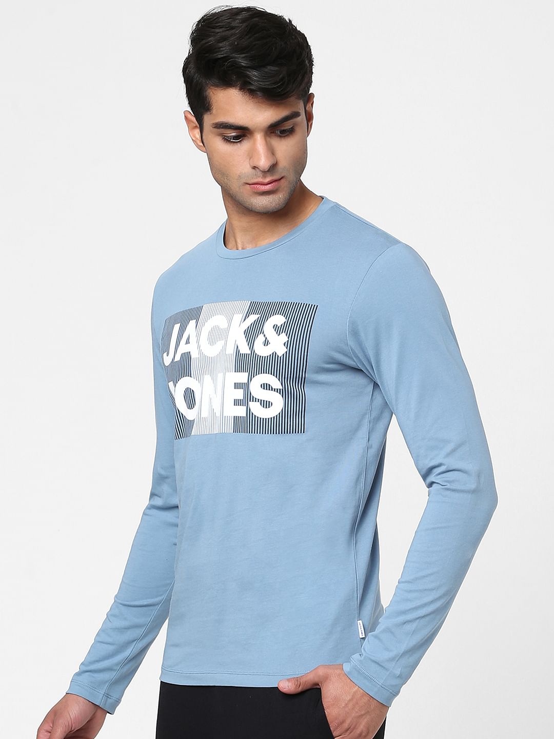 Blue Logo Print Full Sleeves T-shirt