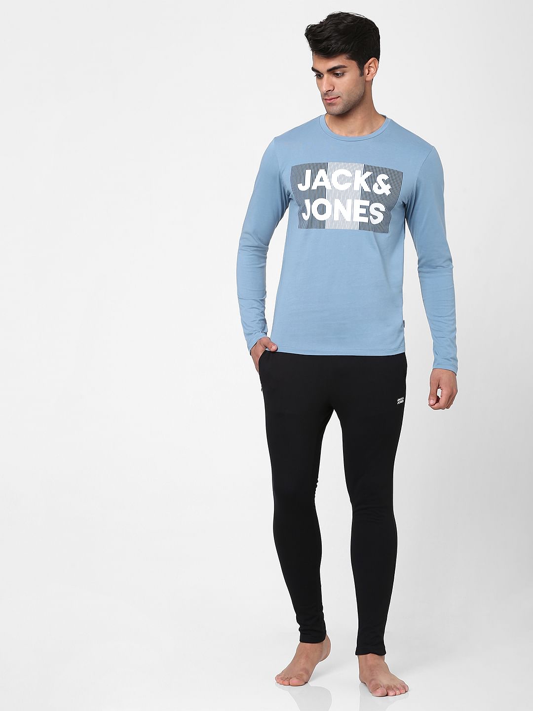 Blue Logo Print Full Sleeves T-shirt