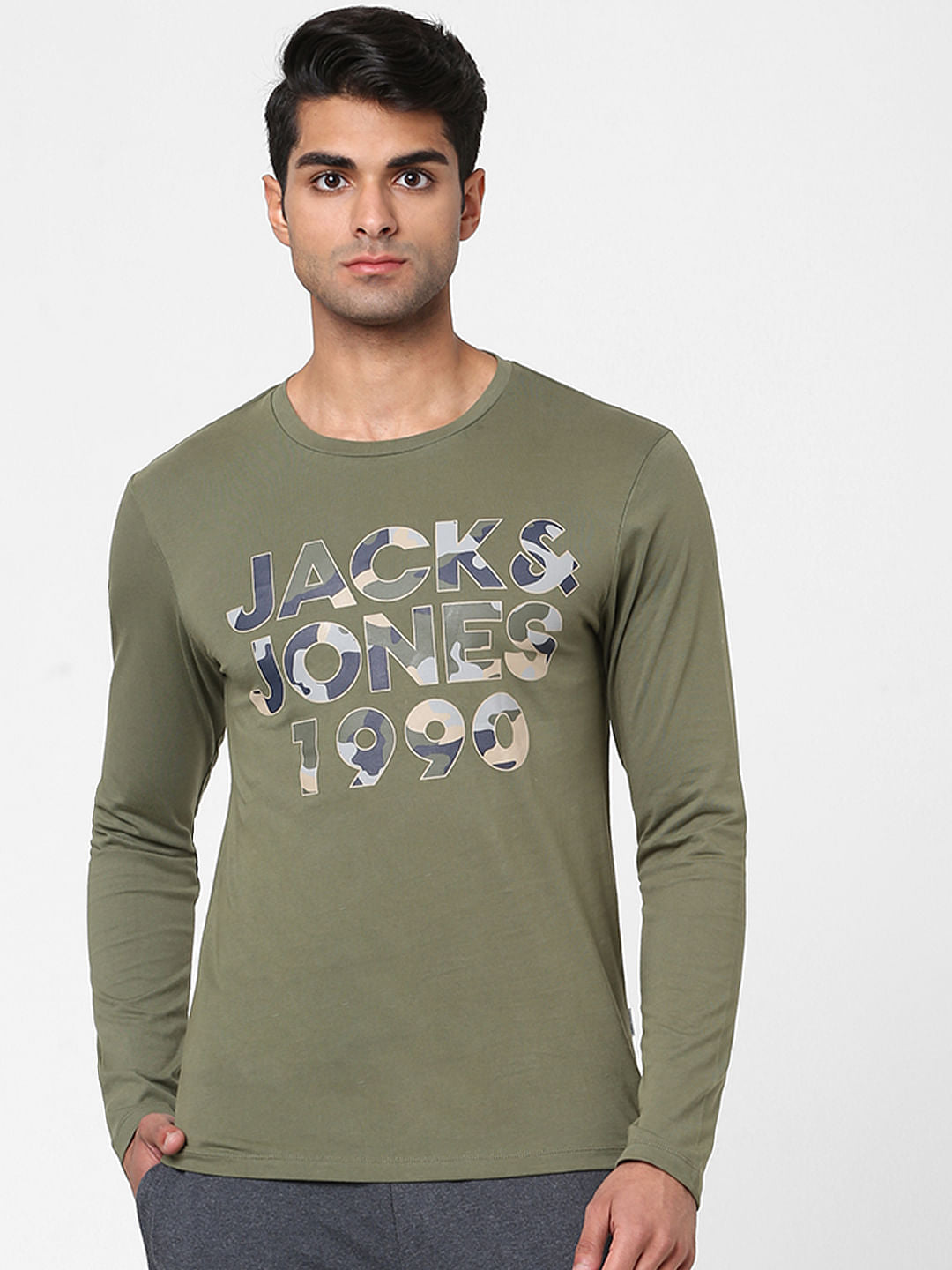 Green Logo Print Full Sleeves T-shirt