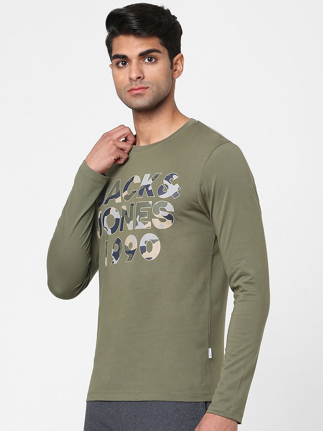 Green Logo Print Full Sleeves T-shirt