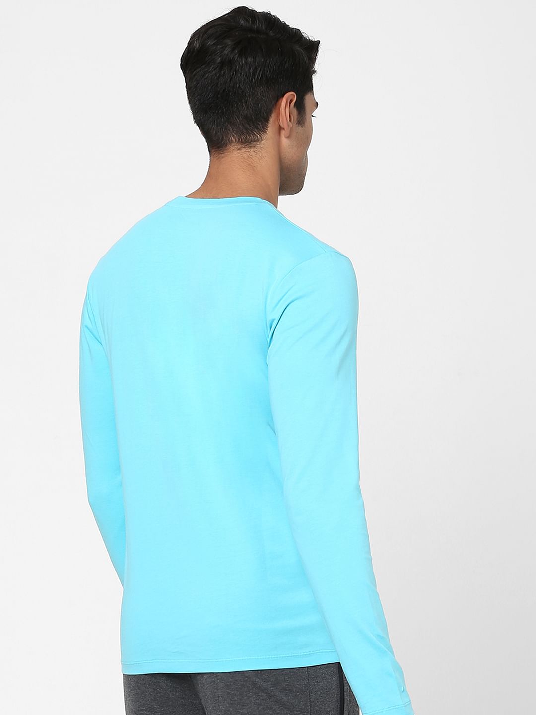 Blue Logo Print Full Sleeves T-shirt