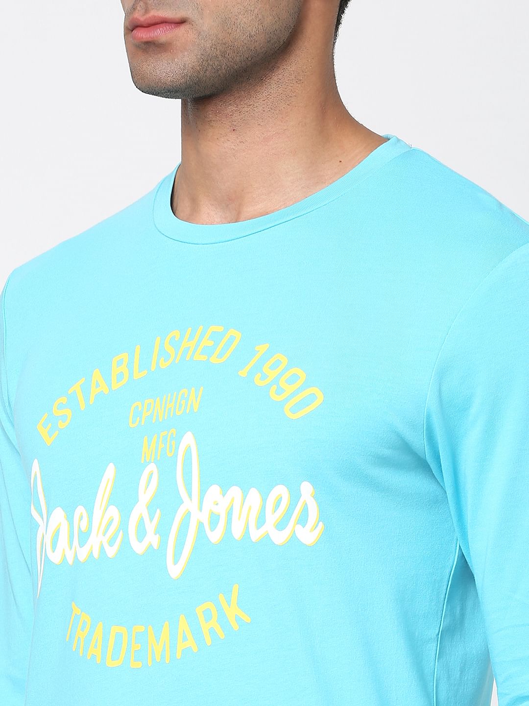 Blue Logo Print Full Sleeves T-shirt