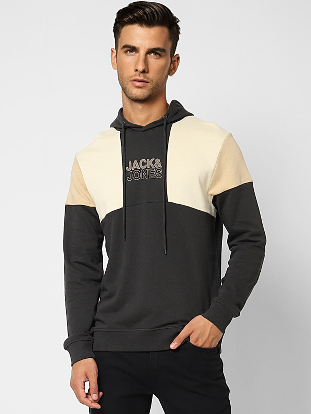 Black Colourblocked Hooded Sweatshirt