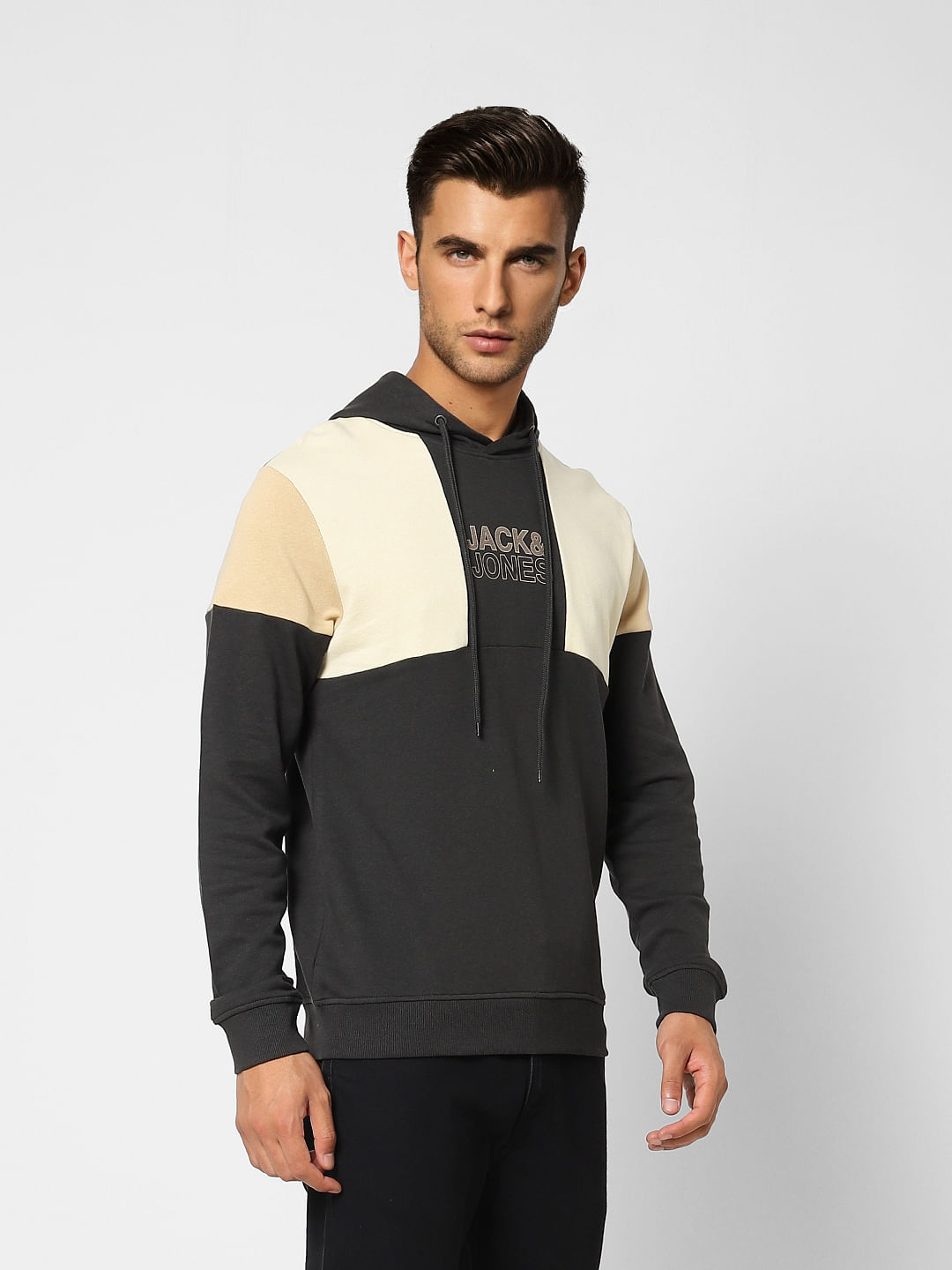 Black Colourblocked Hooded Sweatshirt