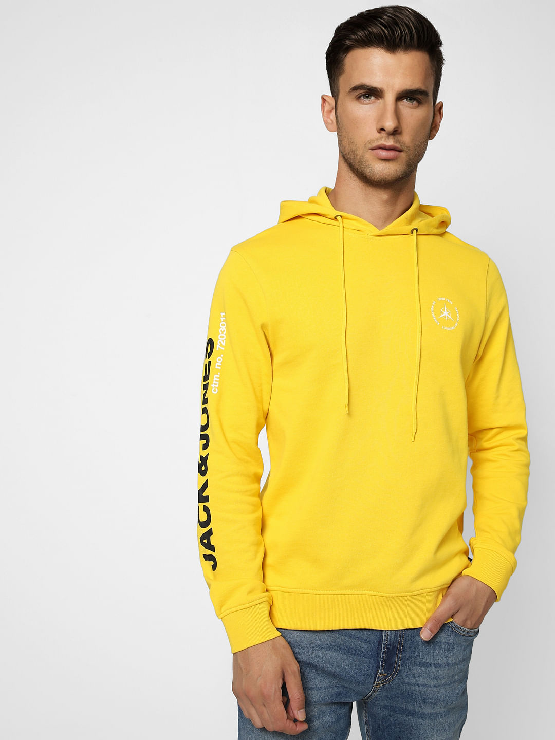Yellow Logo Print Hooded Sweatshirt