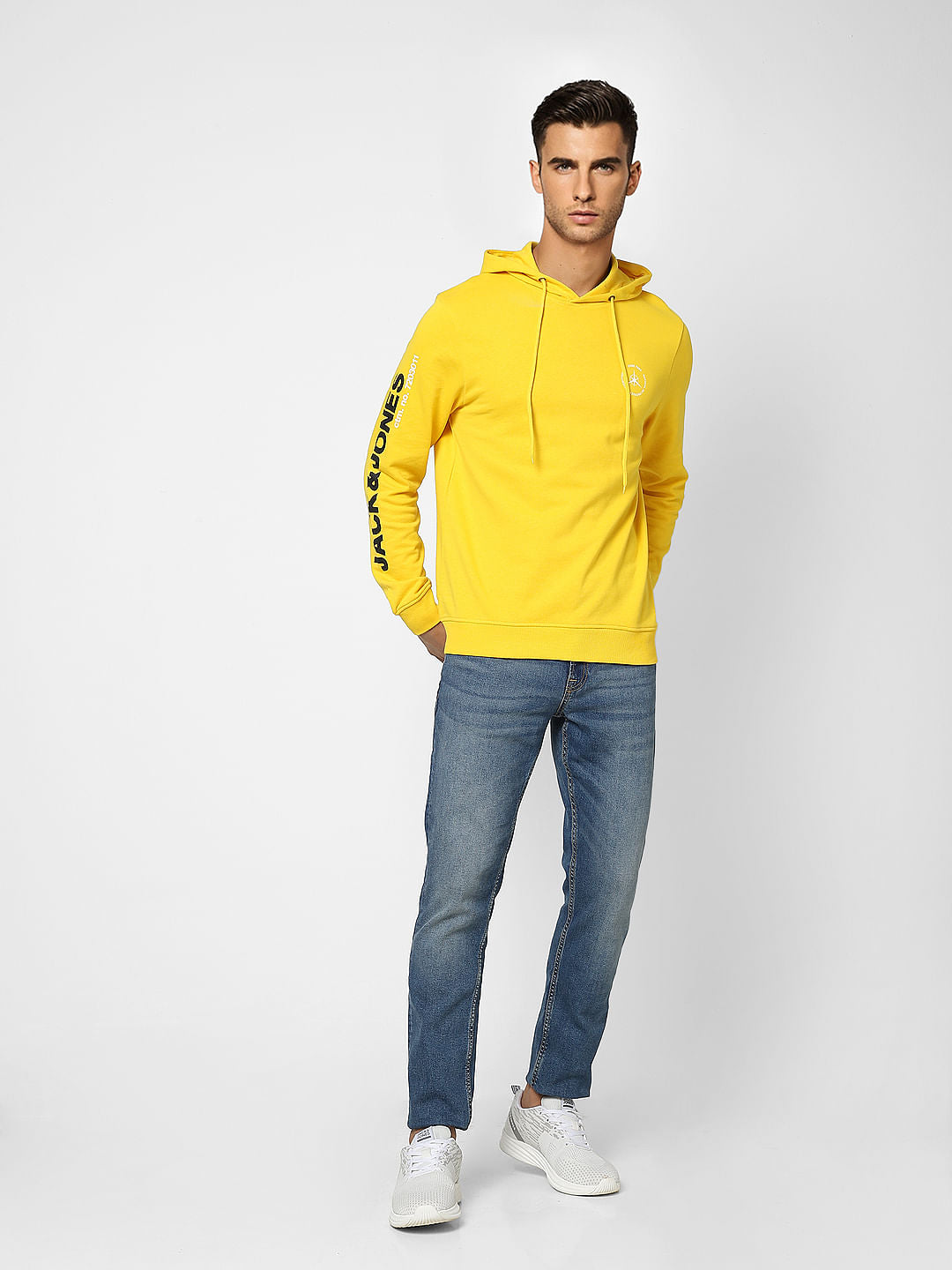 Yellow Logo Print Hooded Sweatshirt