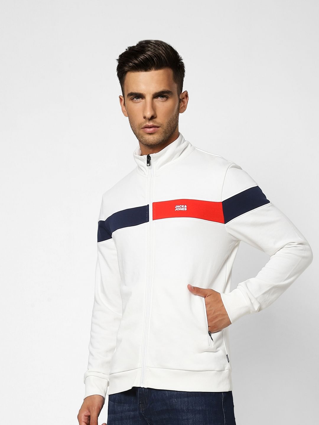 White Logo Print High Neck Sweatshirt