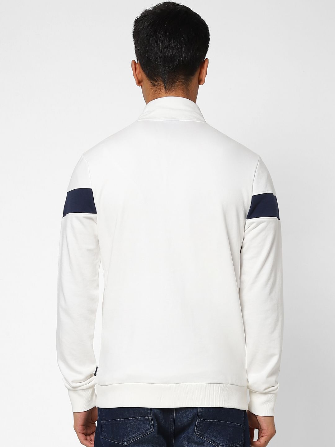 White Logo Print High Neck Sweatshirt
