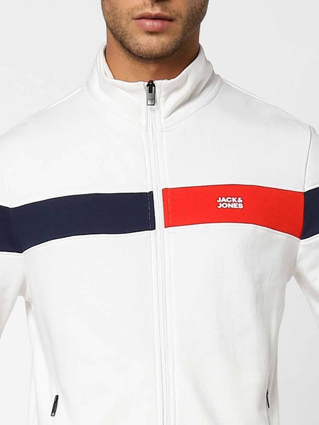 White Logo Print High Neck Sweatshirt
