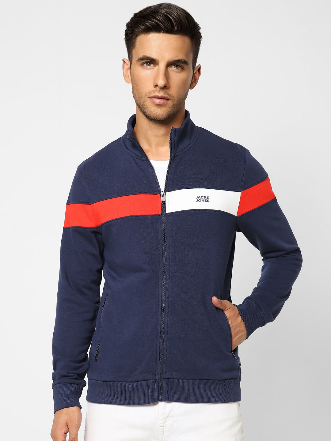 Blue Logo Print High Neck Sweatshirt