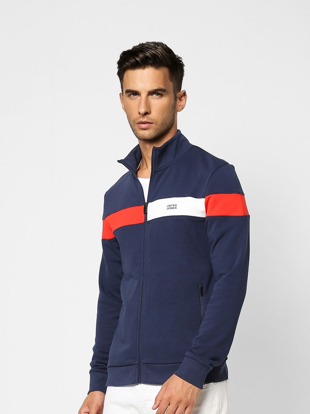 Blue Logo Print High Neck Sweatshirt