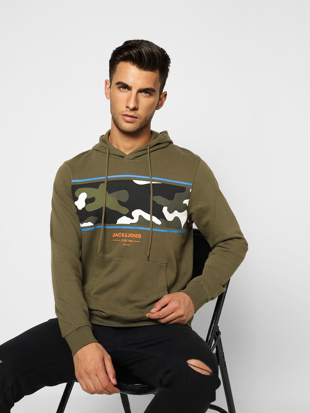 Green Camo Print Hooded Sweatshirt