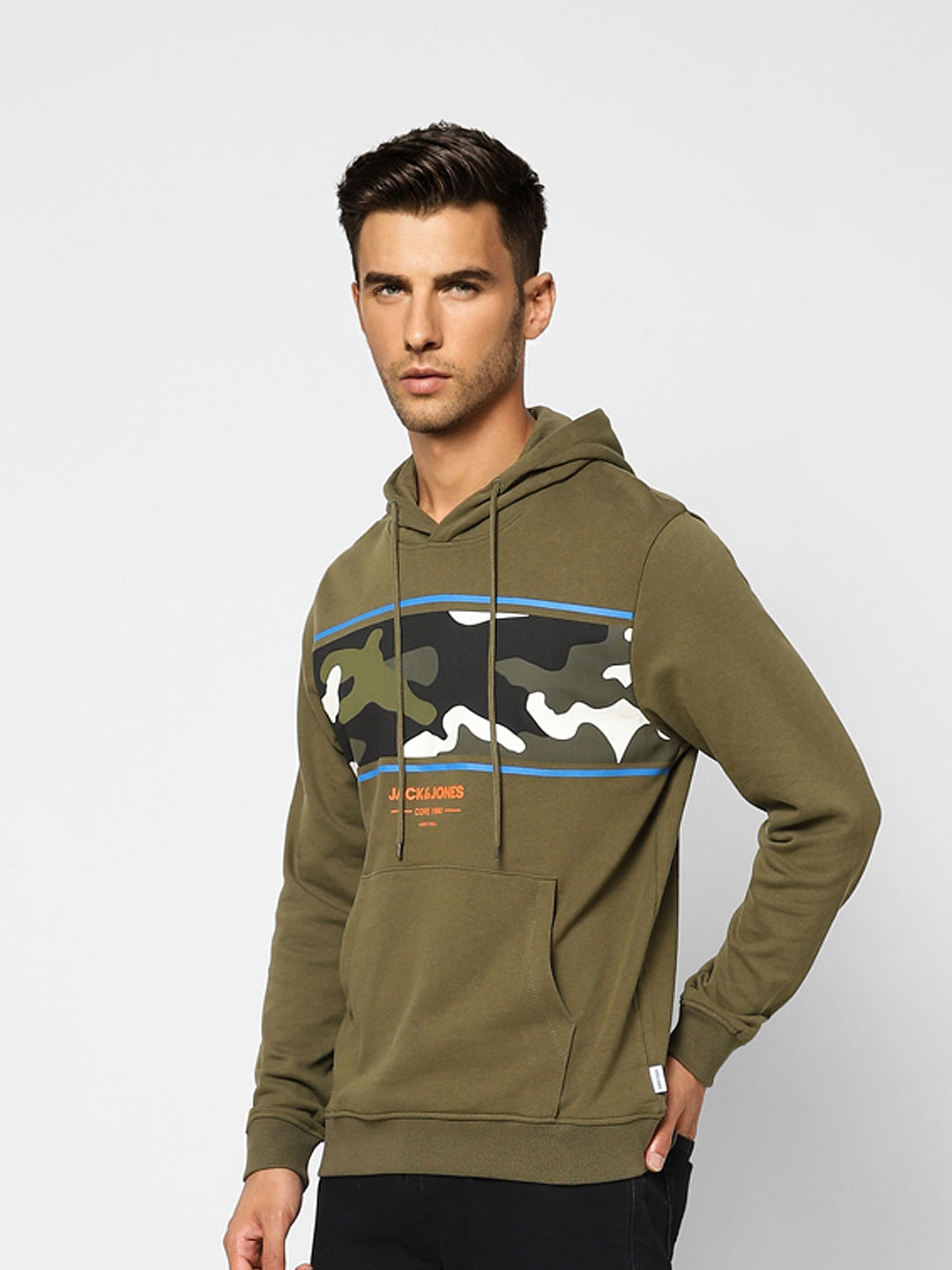 Green Camo Print Hooded Sweatshirt