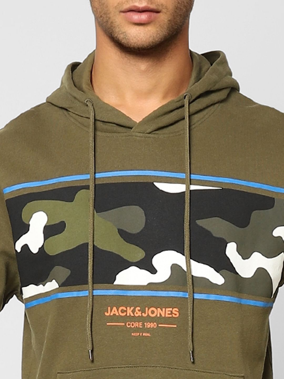 Green Camo Print Hooded Sweatshirt