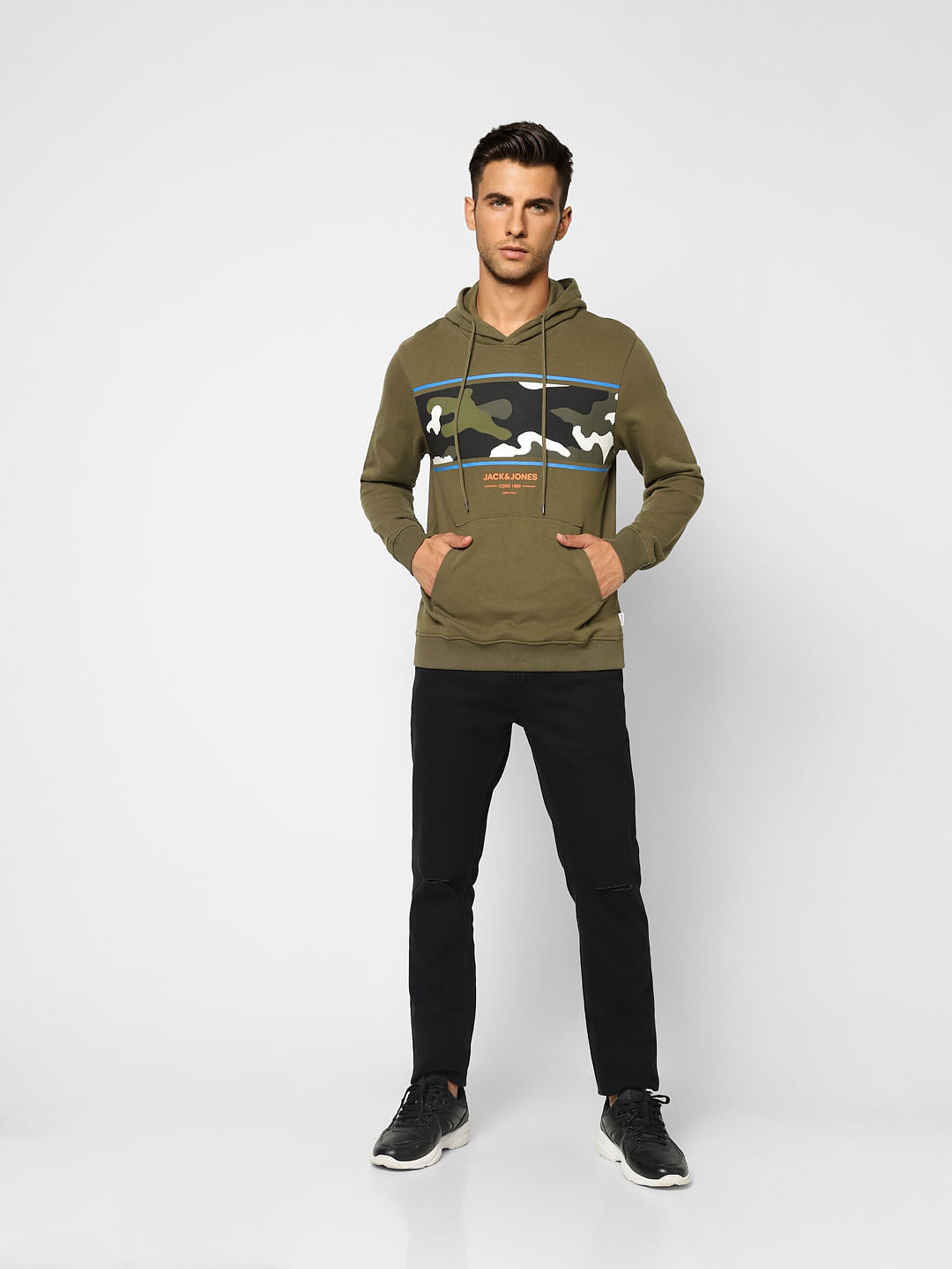 Green Camo Print Hooded Sweatshirt