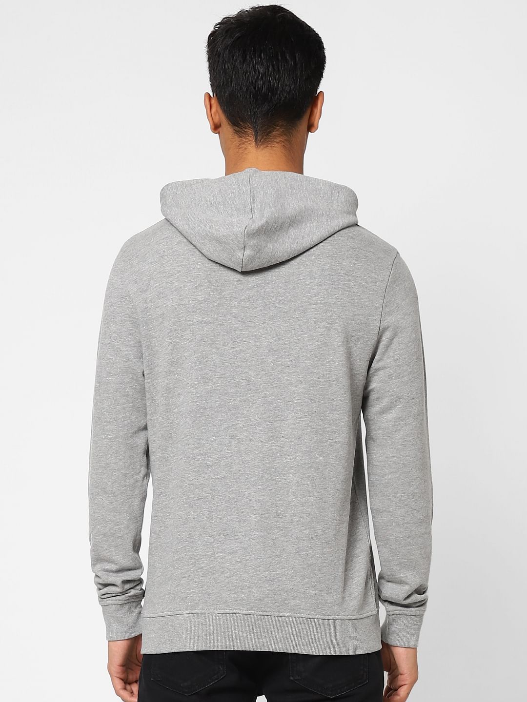 Grey Logo Print Hooded Sweatshirt