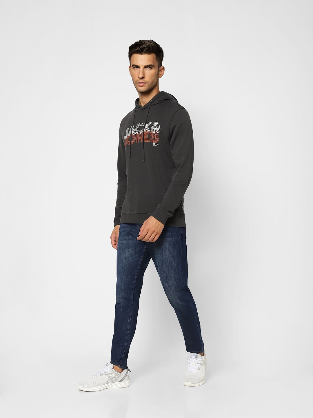 Black Logo Print Hooded Sweatshirt