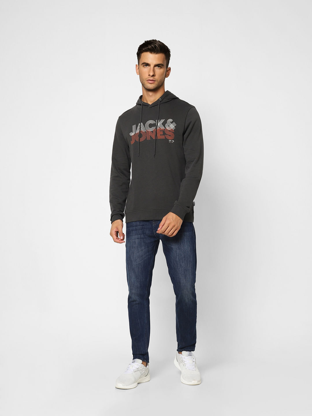 Black Logo Print Hooded Sweatshirt