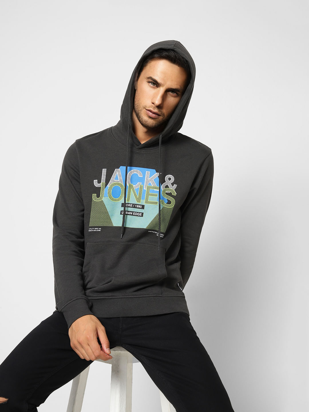 Black Logo Print Hooded Sweatshirt