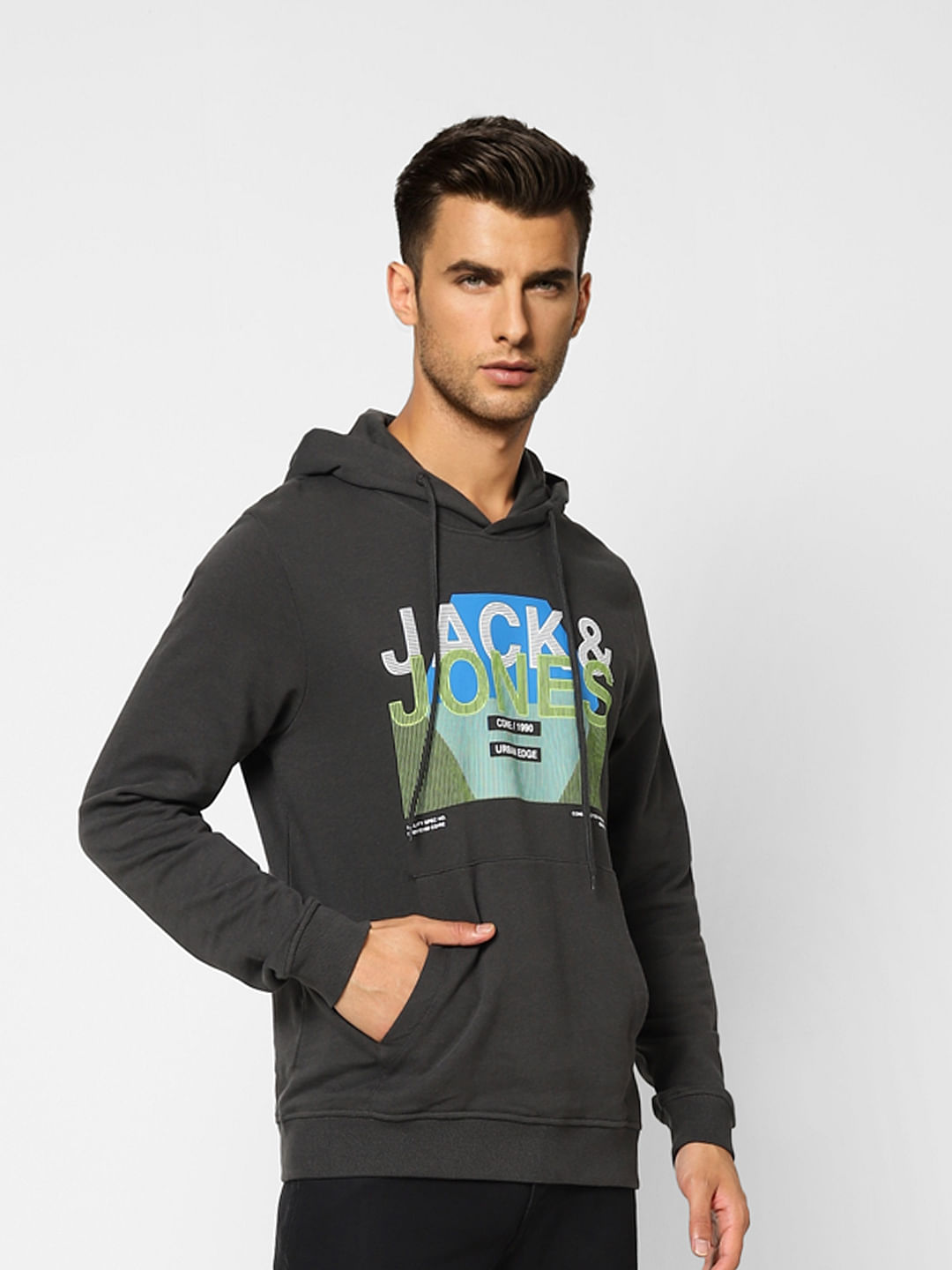 Black Logo Print Hooded Sweatshirt