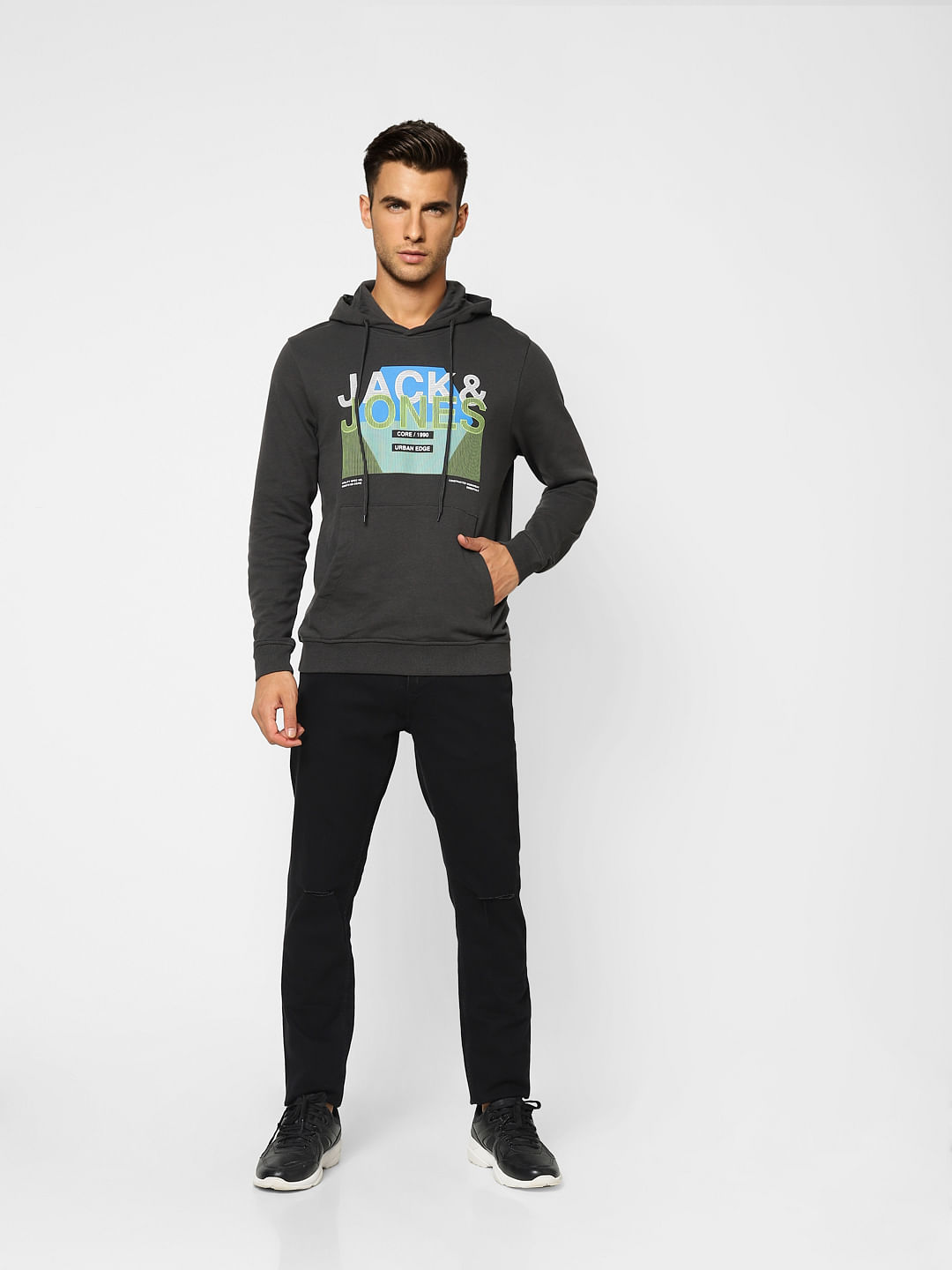 Black Logo Print Hooded Sweatshirt