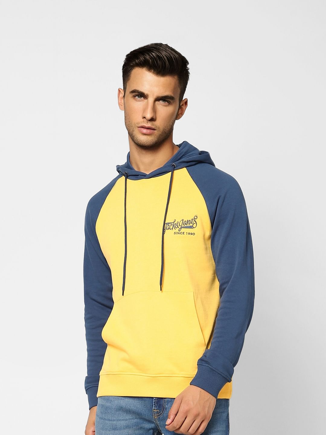 Yellow Colourblocked Hooded Sweatshirt