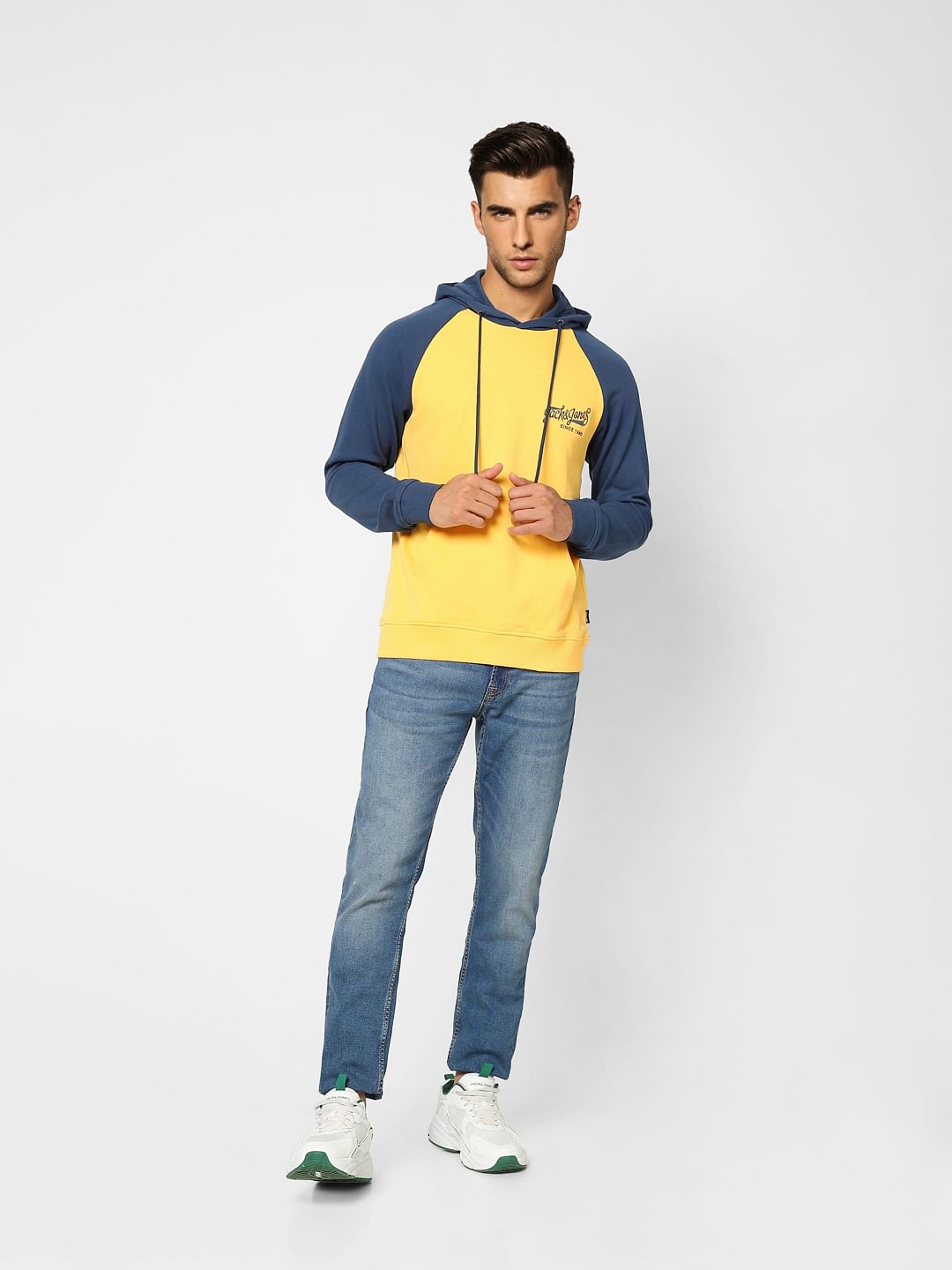 Yellow Colourblocked Hooded Sweatshirt