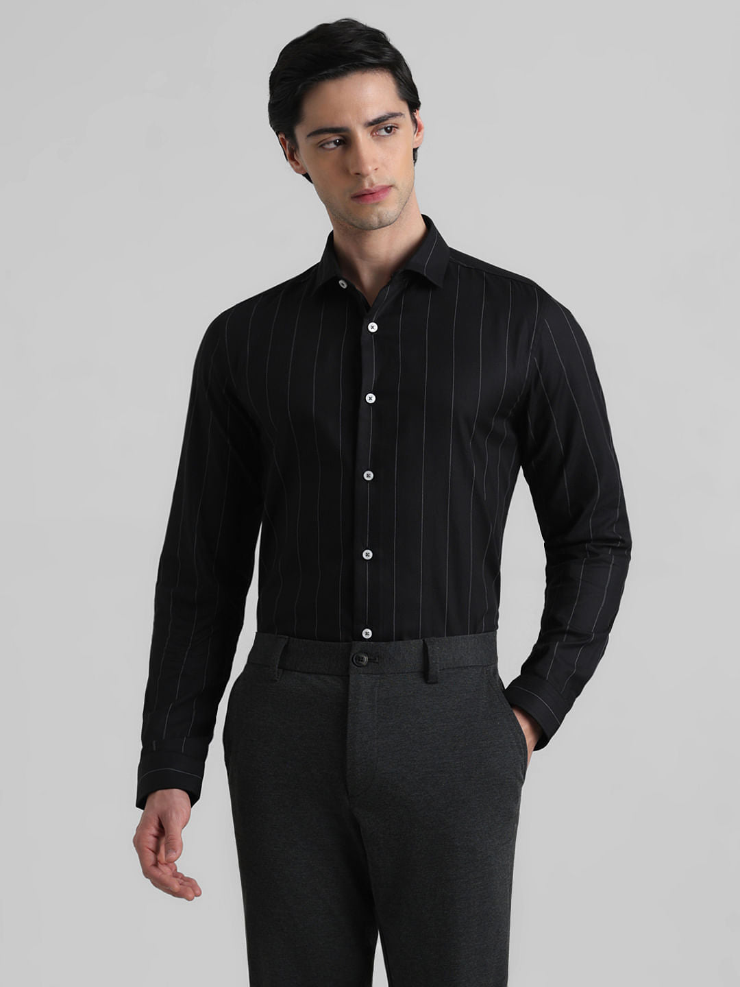 Black Striped Full Sleeves Shirt